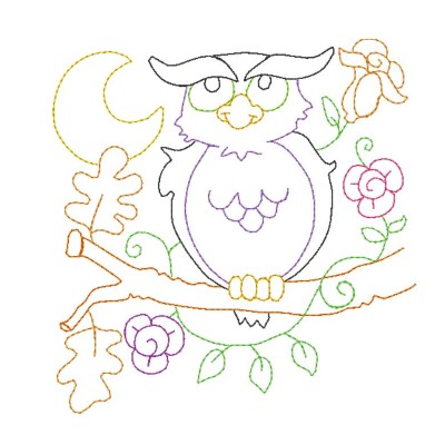 vintage halloween owl embroidery design